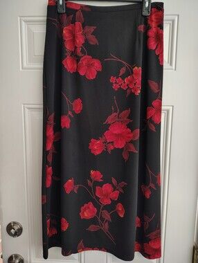 Vintage Requirements Floral Maxi Skirt Black Red Grunge 90s Y2K Size Small Boho